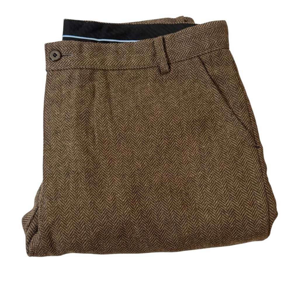 Elegant Brown Herringbone Men's Dress Pants
